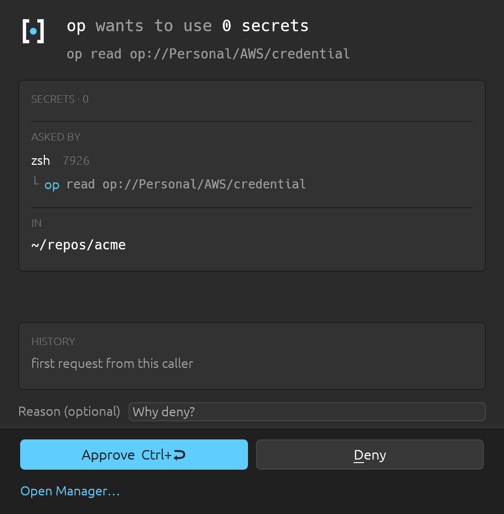 A wrap can inject nothing and still ask. Gate-only wraps put a consent step in front of a command without holding any secret for it.