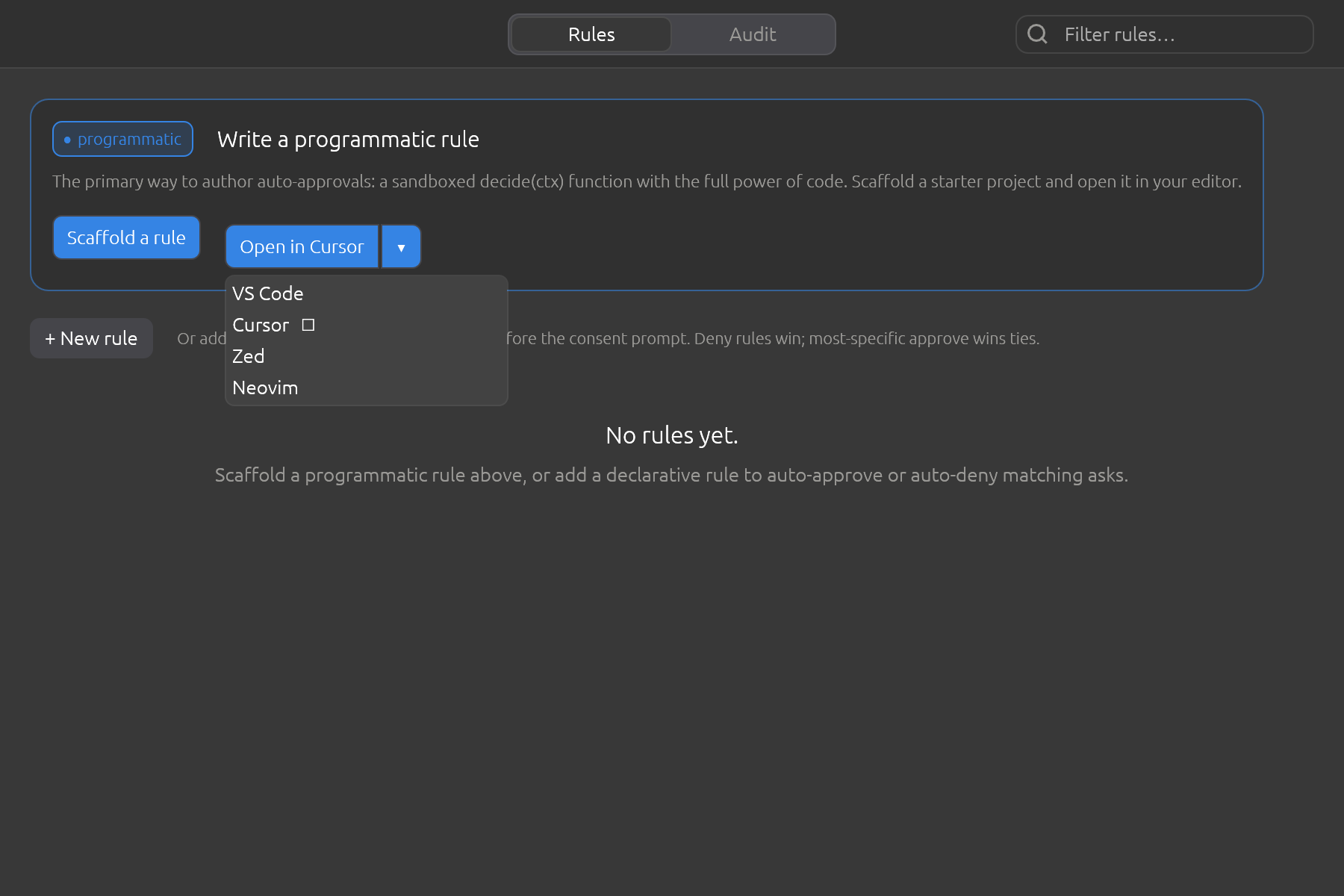 Pick from the editors secreq detected. Your choice becomes the default for next time.