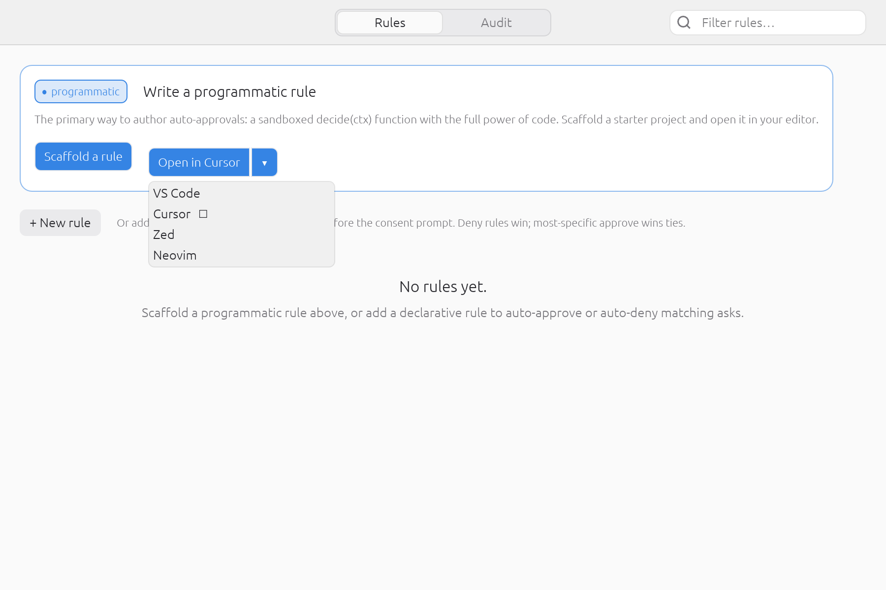Pick from the editors secreq detected. Your choice becomes the default for next time.