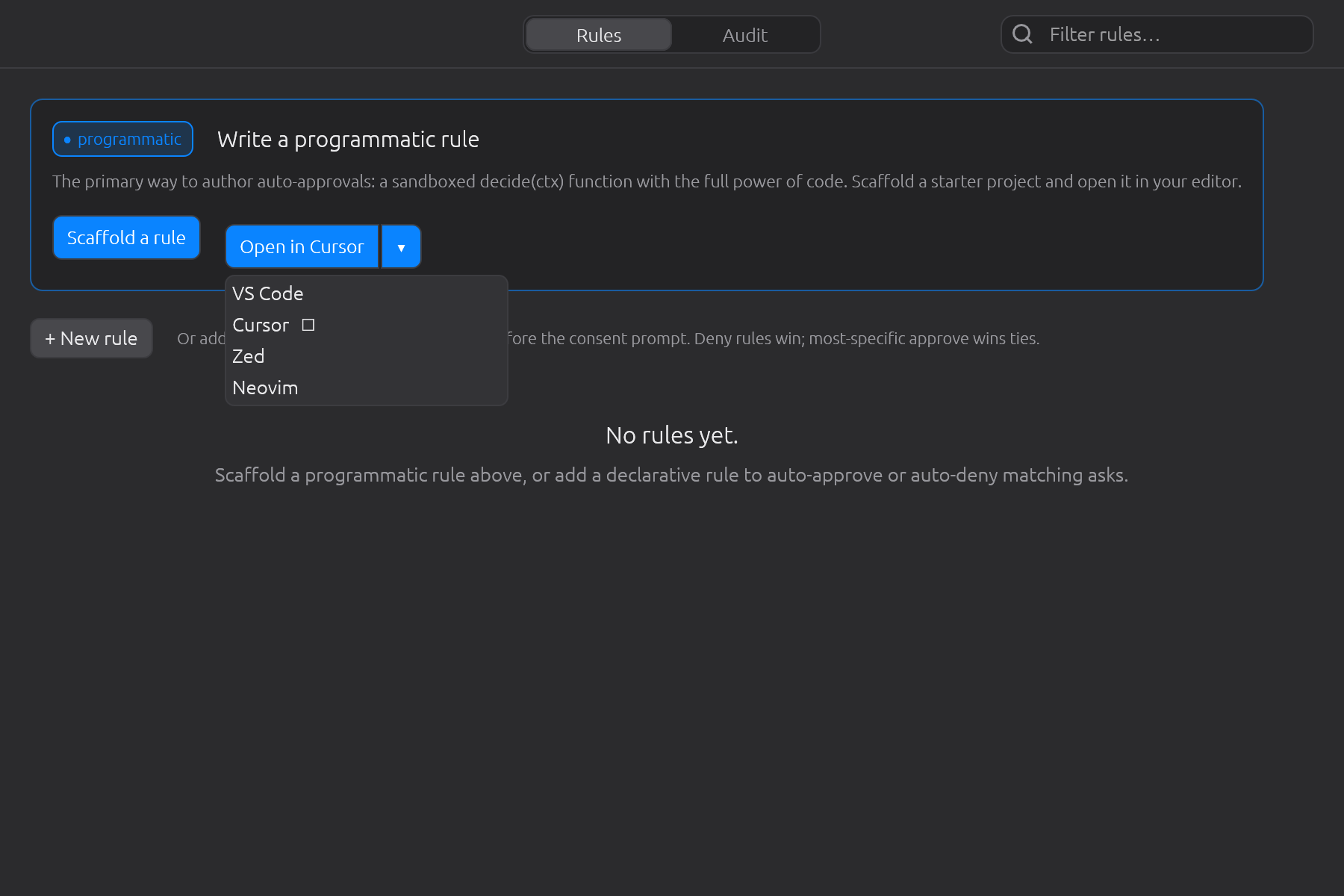 Pick from the editors secreq detected. Your choice becomes the default for next time.