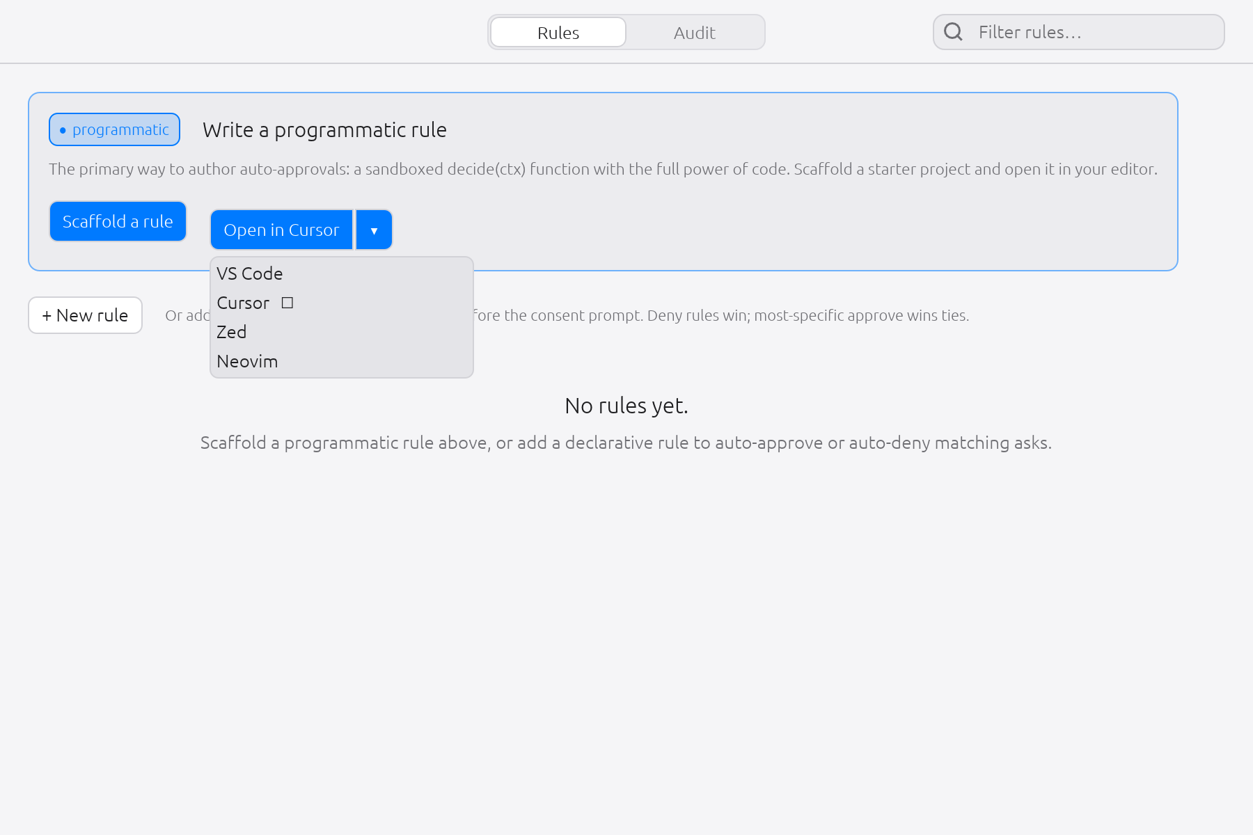 Pick from the editors secreq detected. Your choice becomes the default for next time.